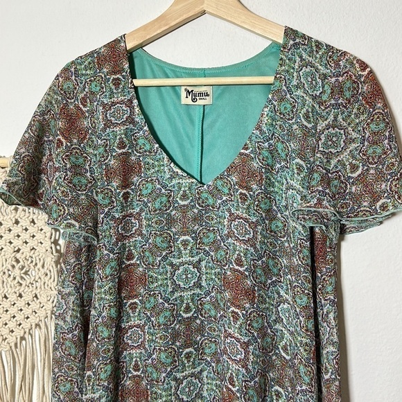 Show Me Your Mumu Kylie A-line Teal Mini Dress Kaleidoscope Flutter Sleeve Sz.S - Picture 4 of 8
